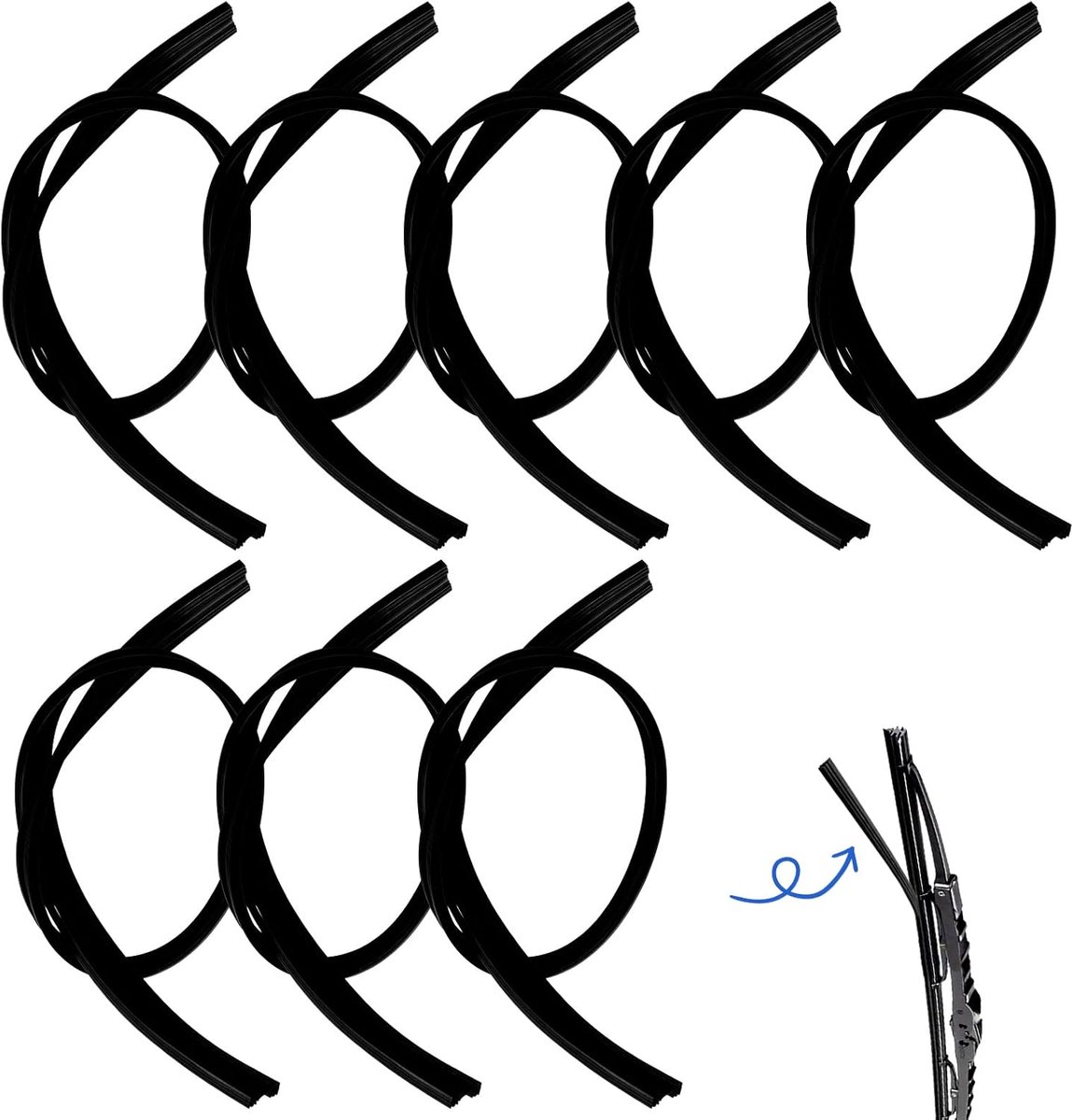 SnelShoppen - 8 Stuks Vervangende Ruitenwisserrubber 80cm Universele Rubberstrips voor Platte Ruitenwissers, Natuurrubber, Zilver-Zwart, Snijdbaar voo