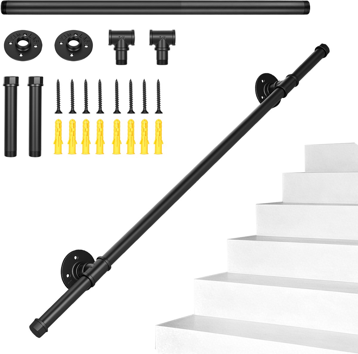 Trapleuning 100 cm - Lemlit Muurleuning, Handrail en Veiligheidsbeugel van Metaal voor Trap, Hal, Badkamer, Tuin en Binnen/Buiten - Zwart