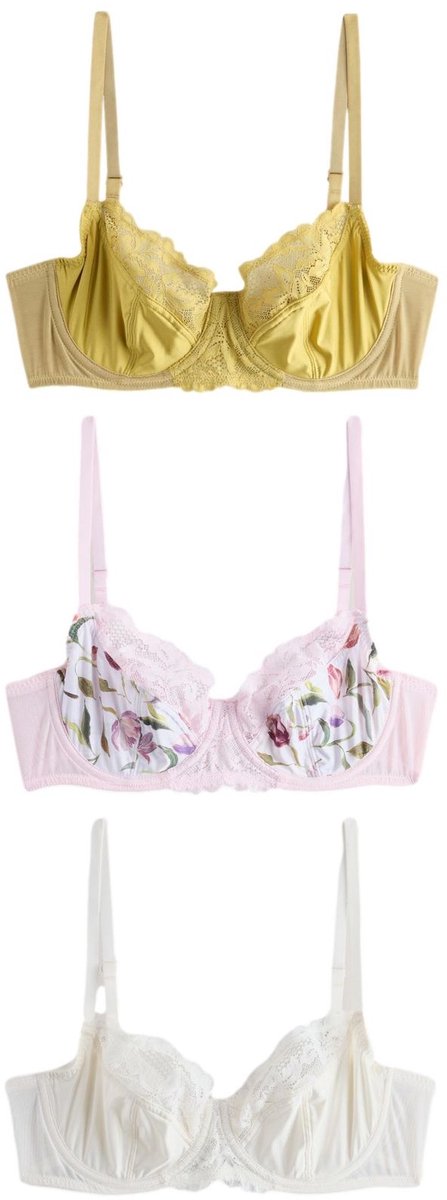 Next Dames - Set van 3 beha’s met volledige cups zonder vulling - Groen Tulip Print/Green/Cream