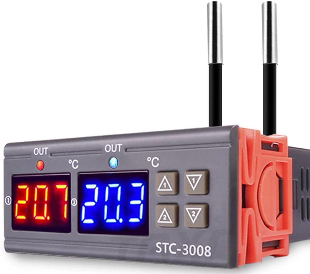 SnelShoppen - Digitale Temperatuur Regelaar STC-3008 AC 110V-220V Thermostaat met Dubbele Weergave, Twee NTC Sensoren, Verwarming en Koeling Functie