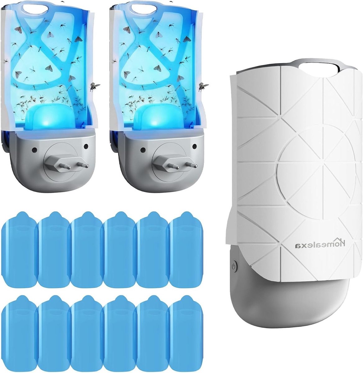 Insectenvanger voor Binnenruimtes met LED UV Licht, Effectief Tegen Fruitvliegen, Motten en Vliegende Insecten, Chemisch Vrij en Stil, 2-Pack met 12 Plakkaarten
