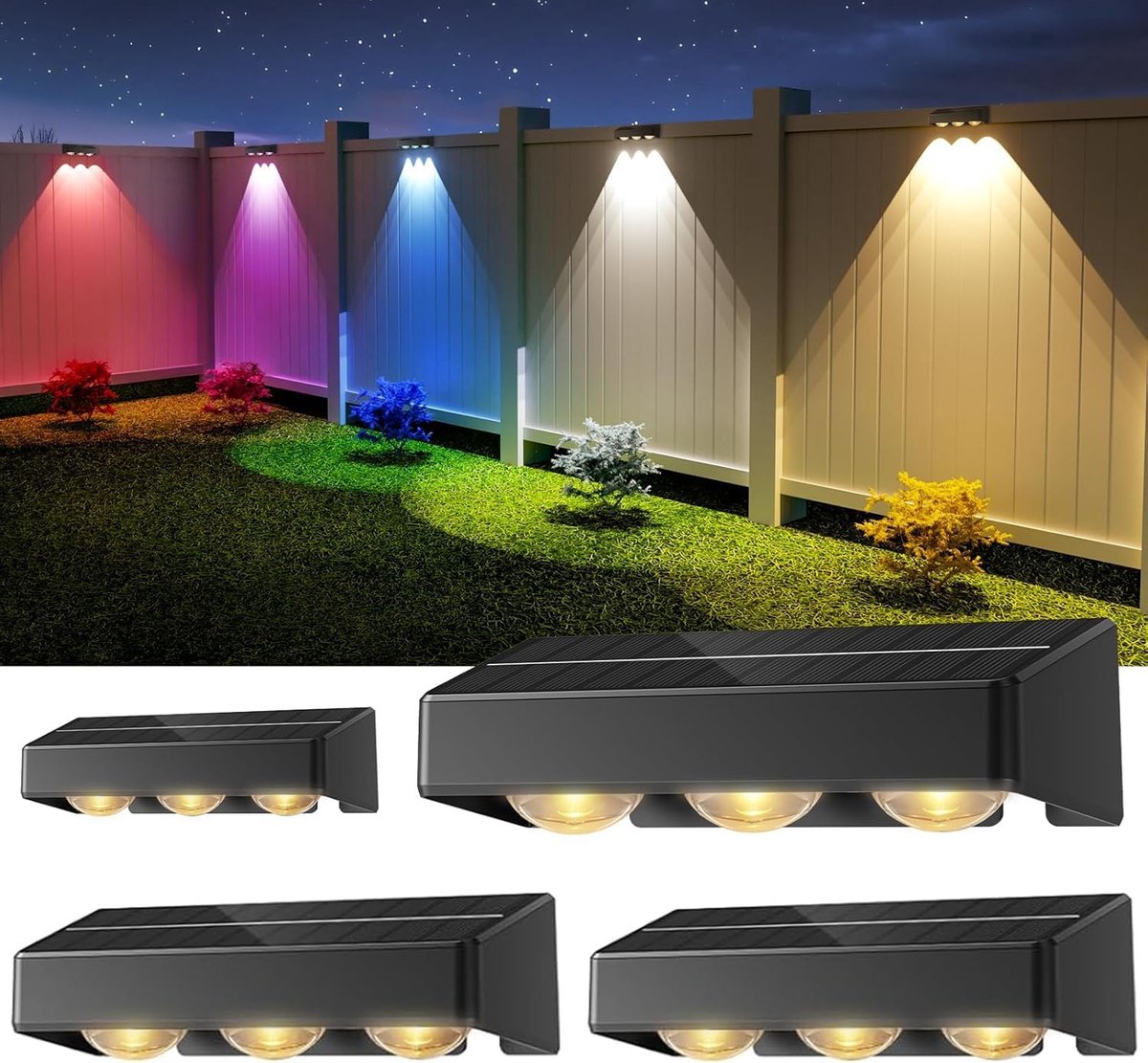 SnelShoppen - Outdoor Solar Lights - 4 Stuks Solar Wandlampen met 9 Kleurtemperaturen - IP65 Superheldere Zonne-energie Lampen voor Tuin, Terras, Fenc