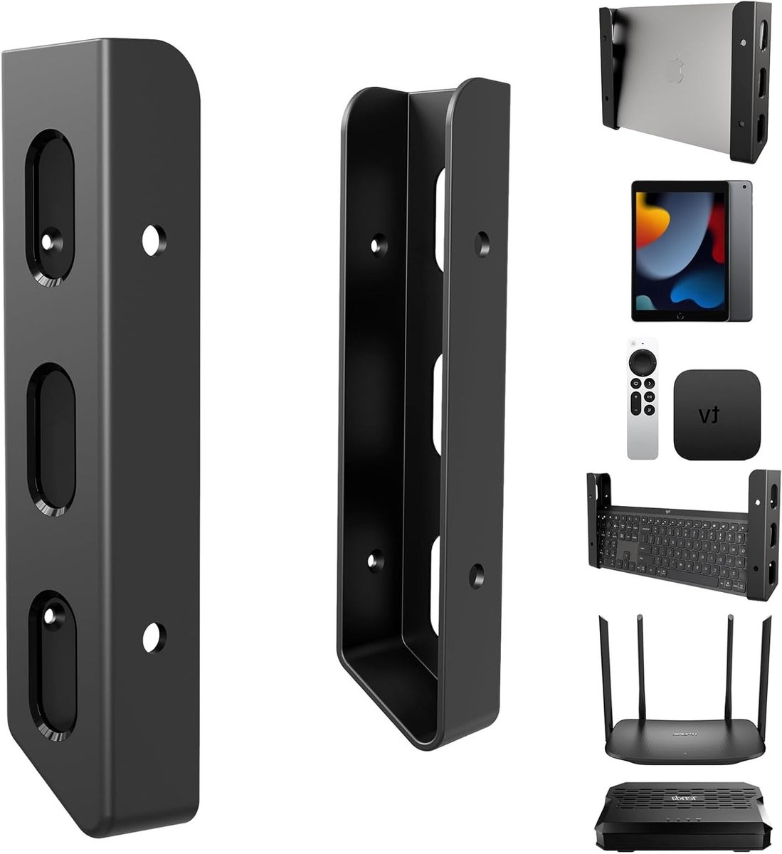Universele Wandbeugel voor Laptop, Tablet en TV Box - Geschikt voor MacBook, iPad, Surface, Dell en meer - Voor Apparaten tot 35 mm Dikte - Eenvoudige Bevestiging met Schroeven of Lijm