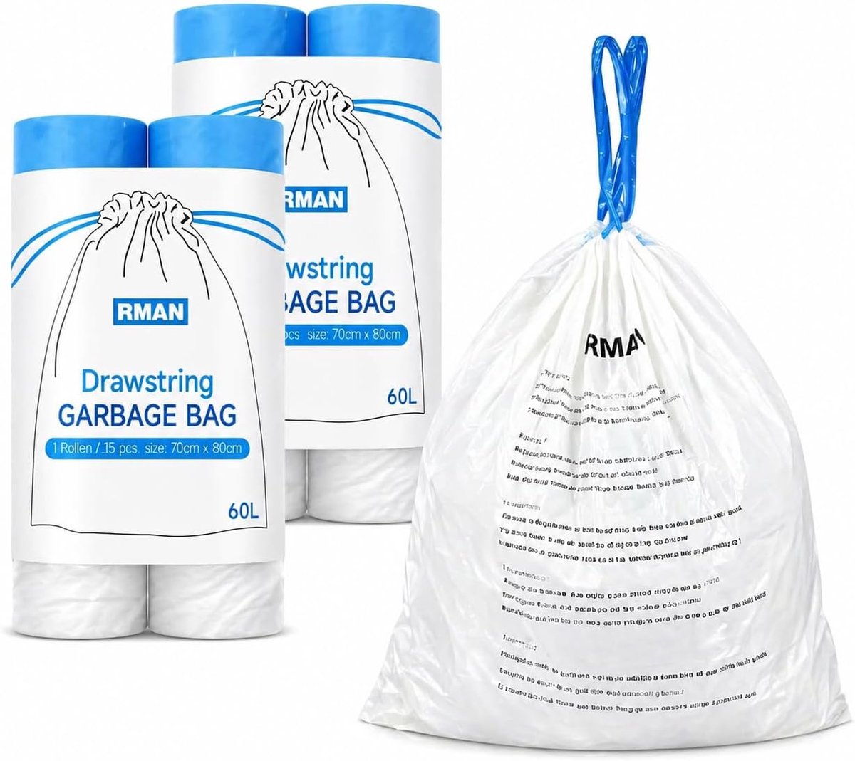 SnelShoppen - Tear-Resistente Afvalzakken 60 Stuks met Praktische Treksluiting 60-70L | Voor Zware Afval uit Huis en Tuin 70 x 80 cm