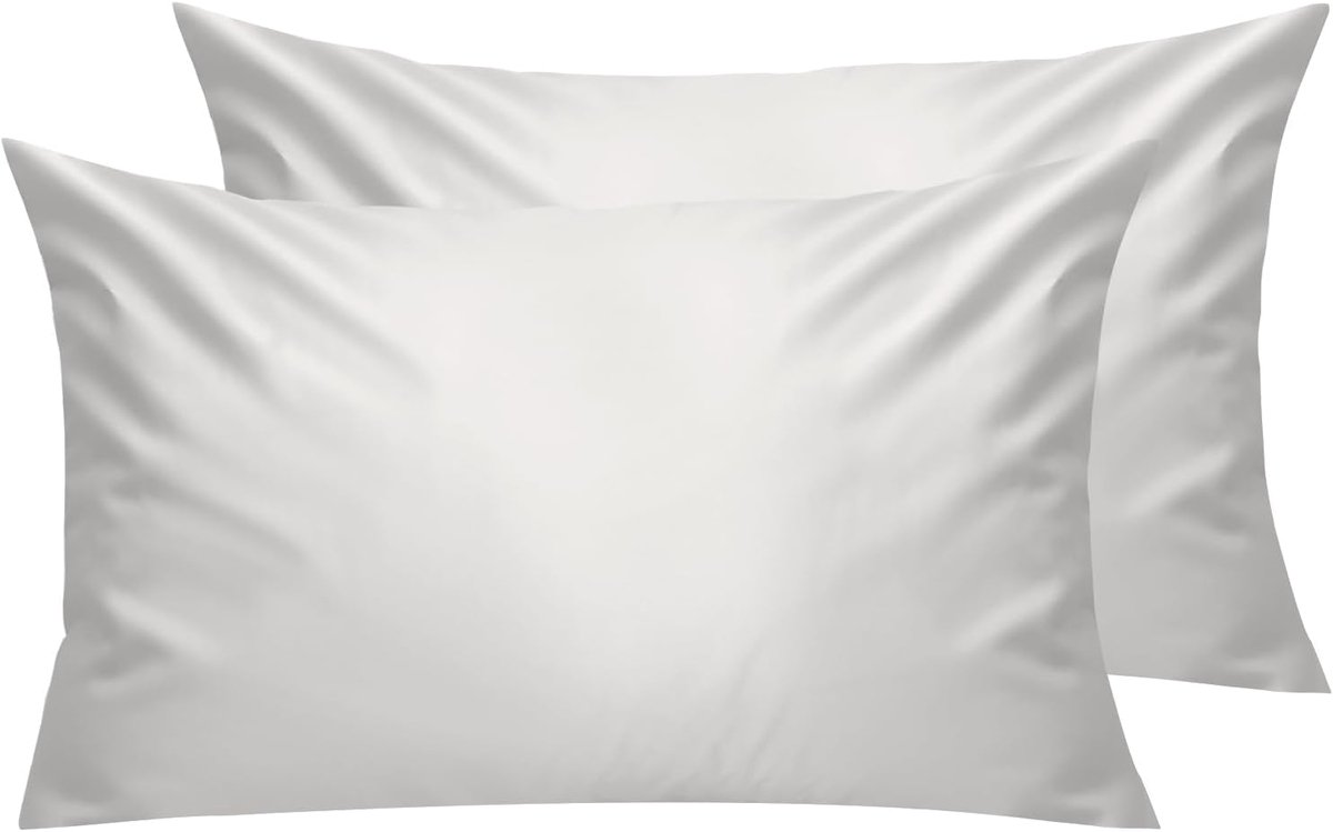 SnelShoppen - Set van 2 Kussenhoezen 50 x 90 cm, 300 Draad 100% Katoen, Ademend en Zacht, Wit, Geschikt voor Slaapkamer, Woonkamer en Tuin