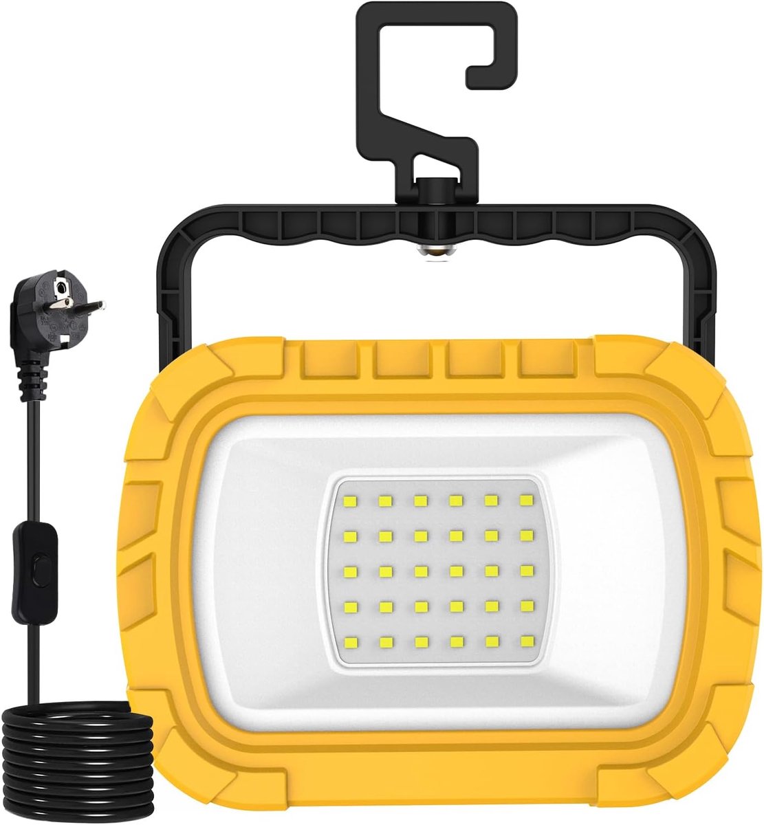 SnelShoppen - 30W LED Werklicht, Draagbare Constructie Spotlight met Haak, 1.8m Kabel, Opvouwbare LED Lamp voor Werkplaats, Bouwplaats, Garage, 6500K