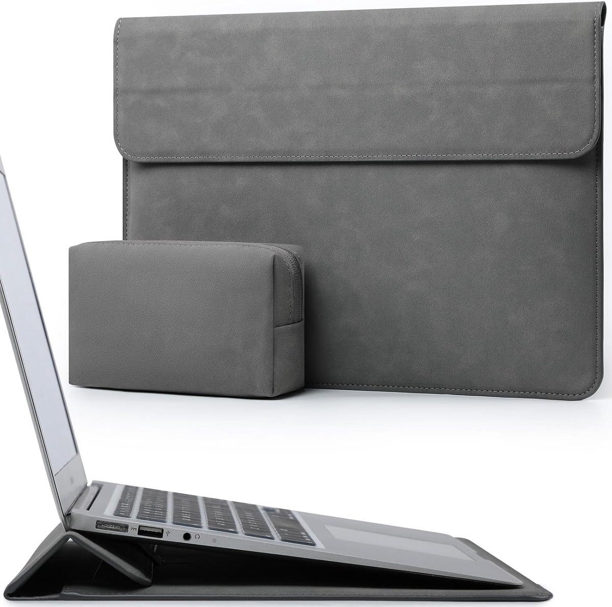 SnelShoppen - 13.3-14 Inch Laptop Sleeve Bag Cover met Standfunctie voor MacBook Pro/Air, HP Spectre X360, Donkergrijs