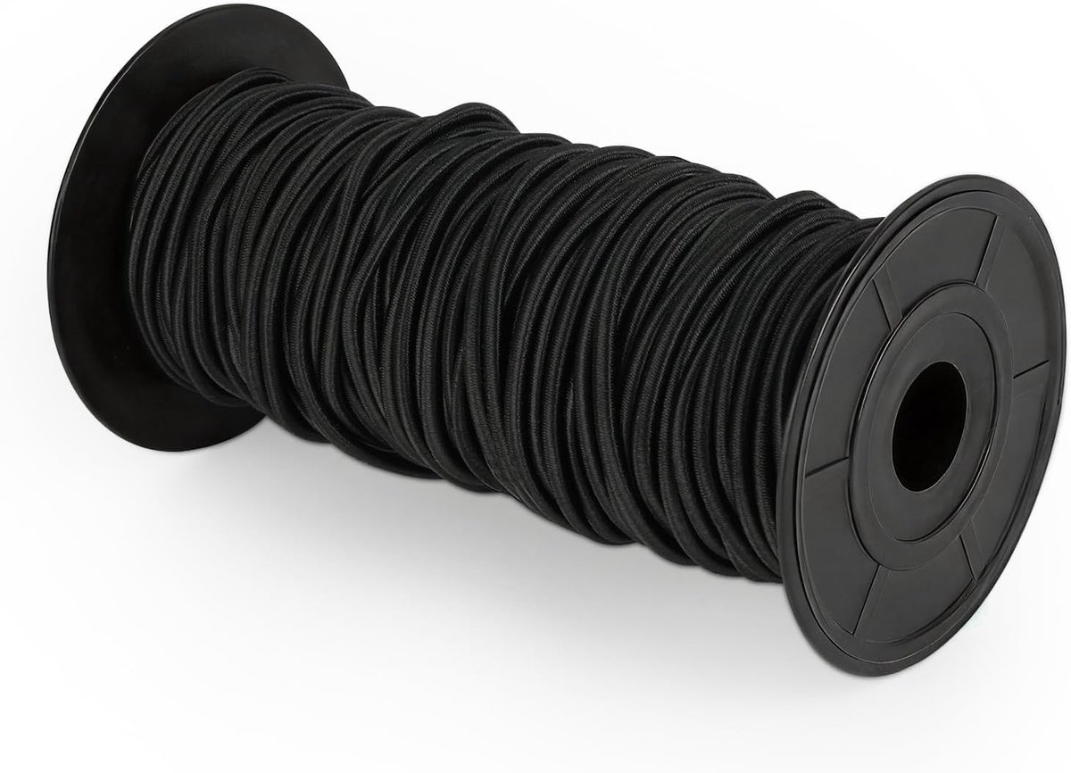 SnelShoppen - Rubber Rope 3 mm x 30 m - Robuuste Elastische Touw, Zwart, Ideaal voor Trailerzeil, Luifel, Kamperen, Tuin, Zeilen, Net