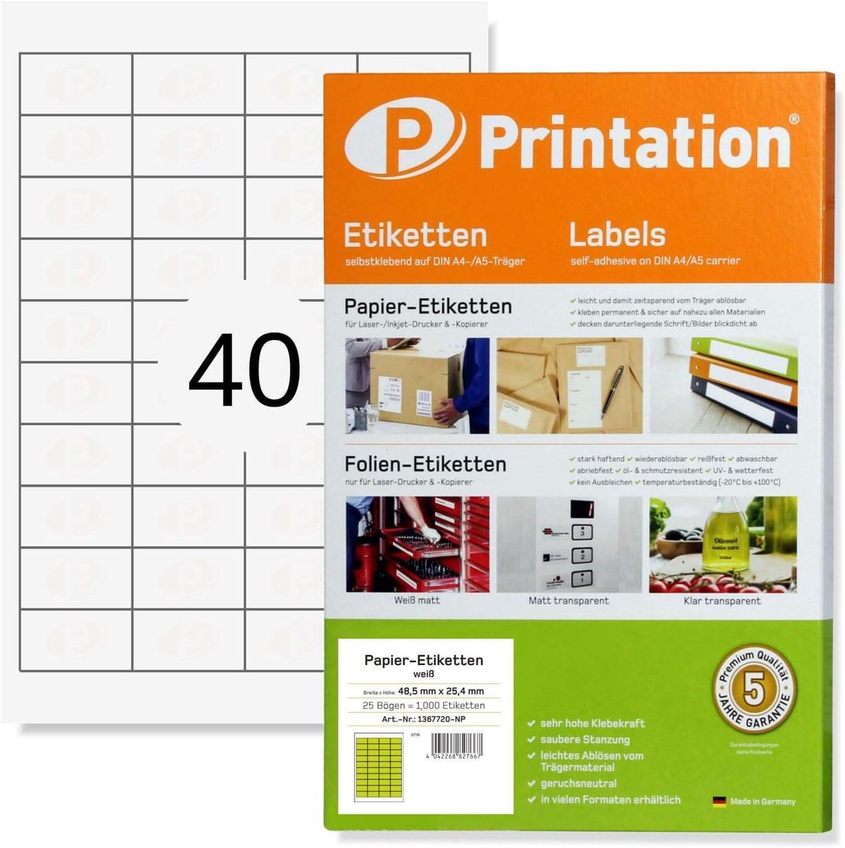 SnelShoppen - 1000 Zelfklevende Witte Matte Adreslabels 48.5x25.4mm - 40 Stickers per Vel - A4 Stickervel voor Inkjet & Laserprinter - Perfect voor Ve