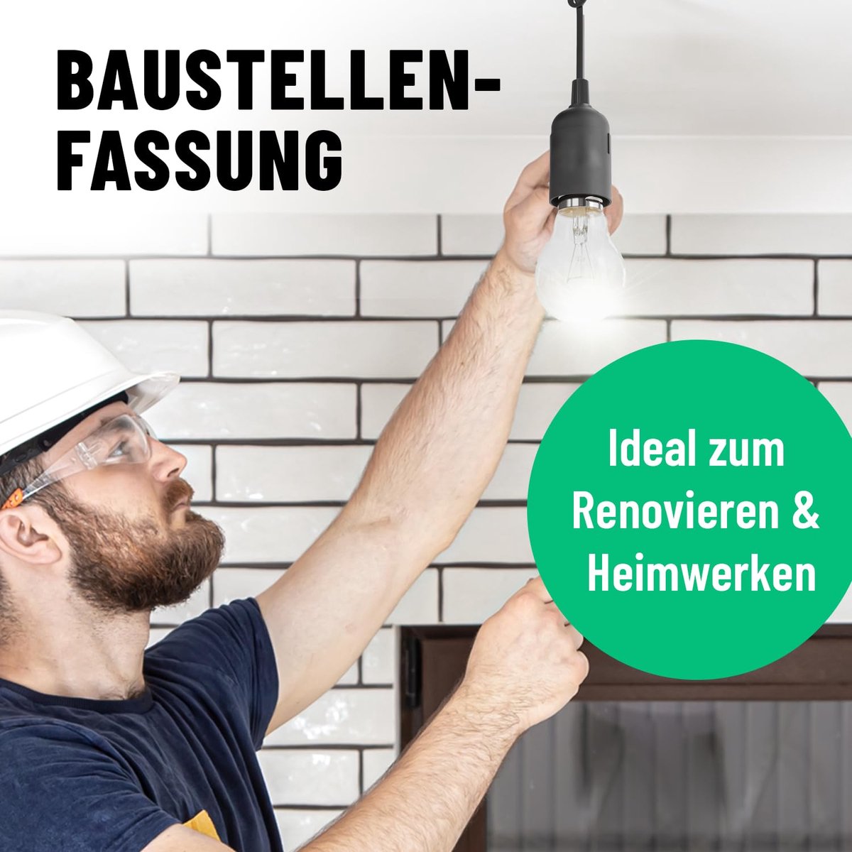 SnelShoppen - 6x E27 lampfitting zwart met snelkoppeling - bouwlamp fitting incl. kabel en trekontlasting - max. 60W 250V - ideale bouwlamp en renovat