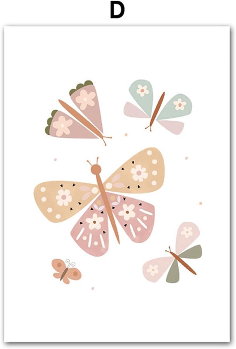 SnelShoppen - Set van 3 Wanddecoraties voor Kinderkamer en Babykamer - Regenboog, Zon, Wolk, Bloemen en Vlinders - Hoogwaardige Canvas Posters DIN A4