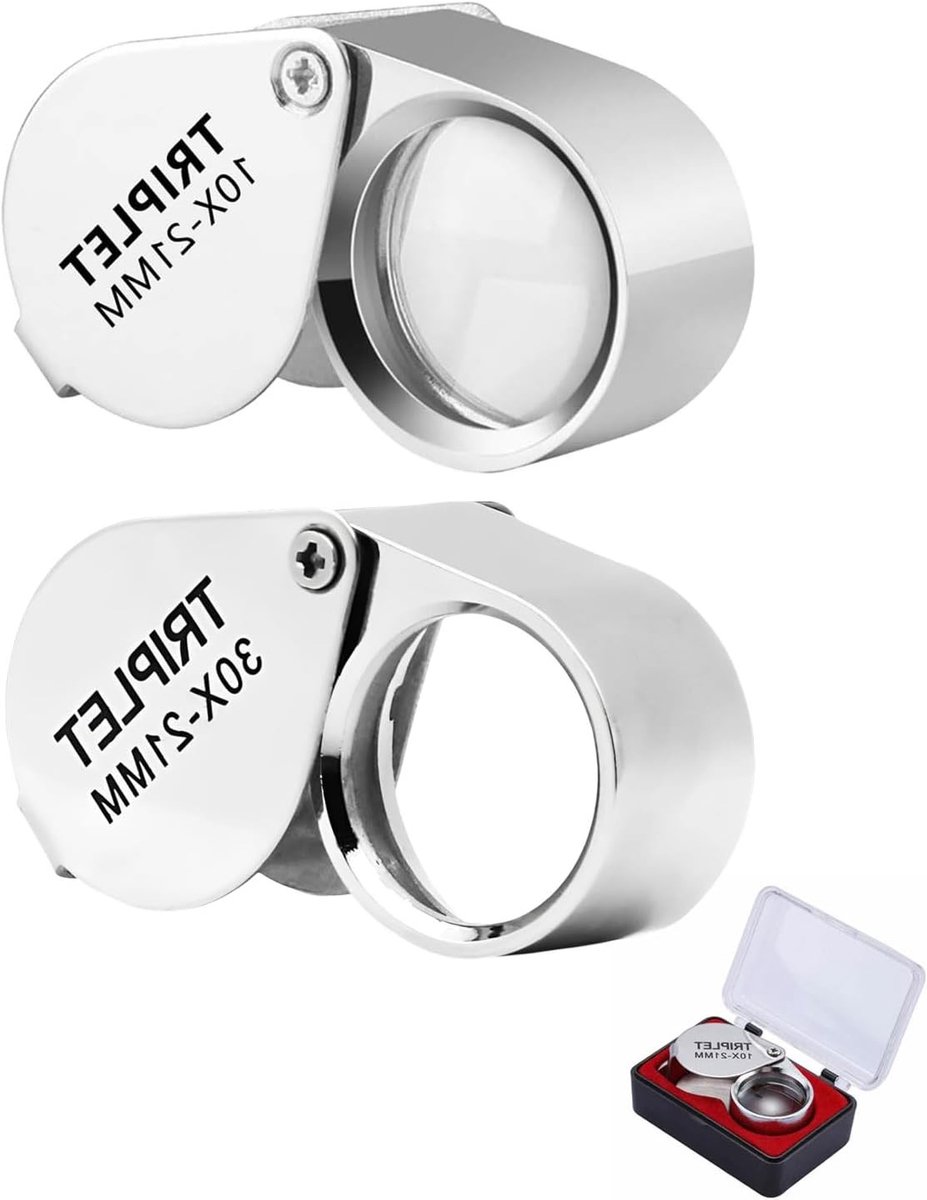 Opvouwbare loep met glazen lens voor het identificeren van munten, sieraden, postzegels en antiek - 10x en 30x vergroting