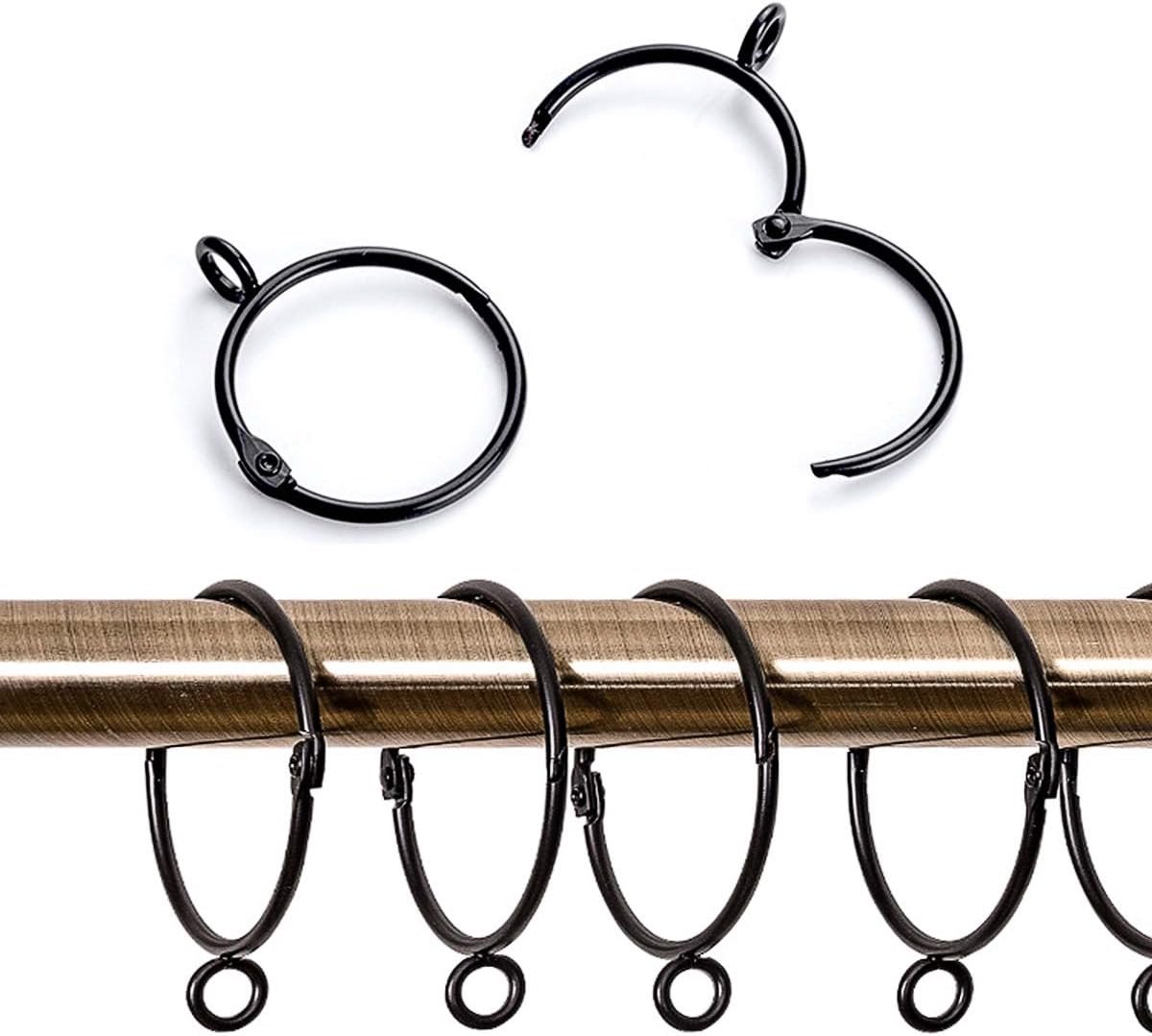 SnelShoppen - Set van 20 Zwarte Metalen Open en Sluitbare Gordijnringen met Hangogen voor Gordijnen en Stangen, 30mm Binnenmaat, Geschikt voor Stangen