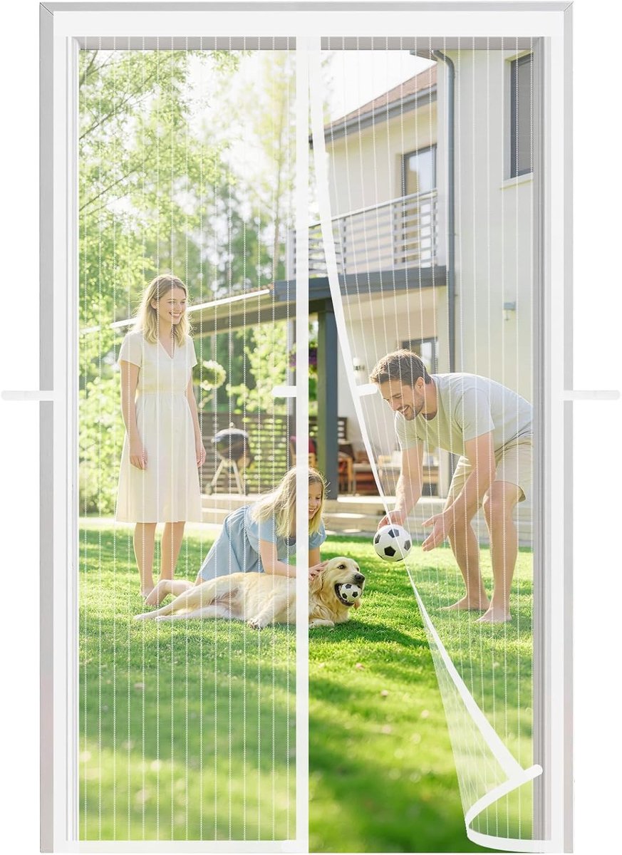 SnelShoppen - Vliegenhor met Magneten, Insectenbescherming Deur 110 x 200 cm, 3e Generatie Winddichte Magnetische Gordijn voor Balkon, Terras & Woonka