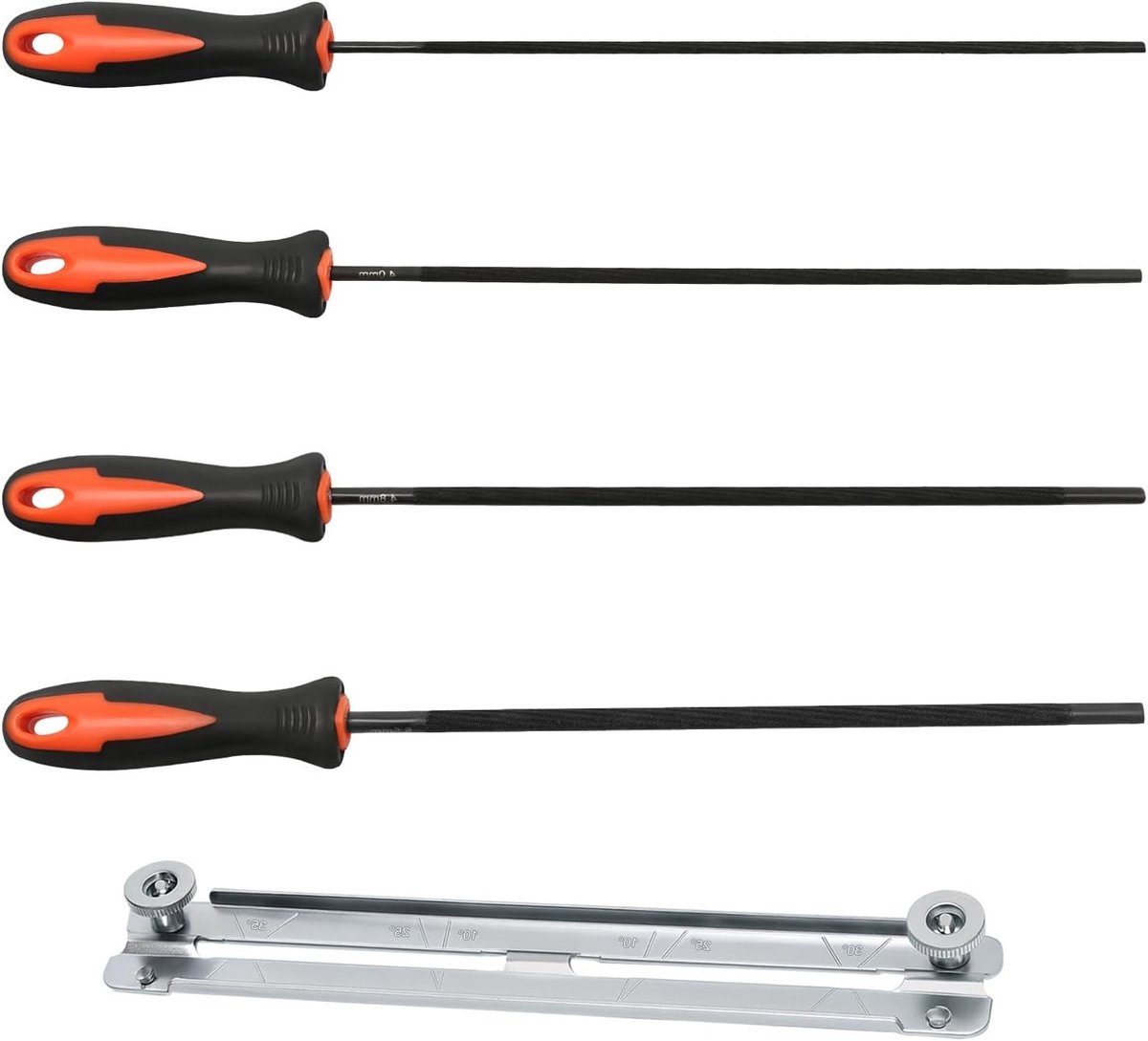 Set van 4 Kettingzaag Vijlensets met Handvat en Gids - Geschikt voor DIY en Professionals, Diverse Maten 3.2 mm tot 5.5 mm, Ideaal voor Scherpe Vijl en Onderhoud
