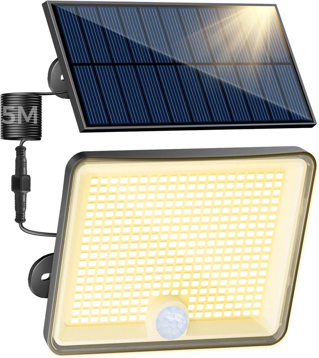 SnelShoppen - Solar Tuinlampen met Bewegingssensor - 348 LED Buitenverlichting - IP65 Waterdicht - 3000K Warm Wit - 3 Verlichtingsmodi - 5 m Kabel