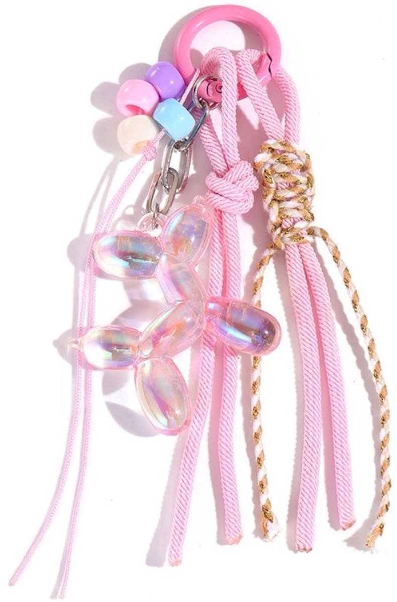 Sleutelhanger Hond - Roze - Met tassels, kraaltjes en versieringen - 10 CM - Damesdingetjes