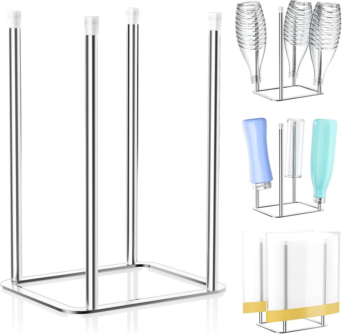 SnelShoppen - Bottle Dryer, Drainer voor Babyflessen, Flessenhouder Keuken, Herbruikbare Droogstand voor Plastic Flessen en Bekers (Klein, Zilver)