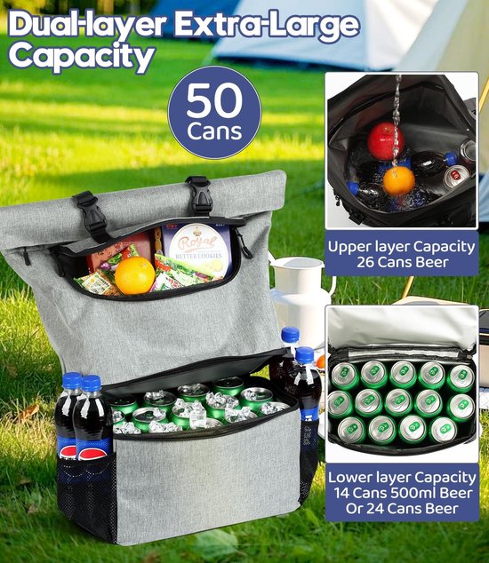 SnelShoppen - Grote 35L Koeltas Rugzak 2-in-1 - Dubbele Laag Waterdichte Koeltas voor Picknick, Strand, Barbecue, Kamperen, Reizen, Familie van Snelshoppen — afbeelding 4