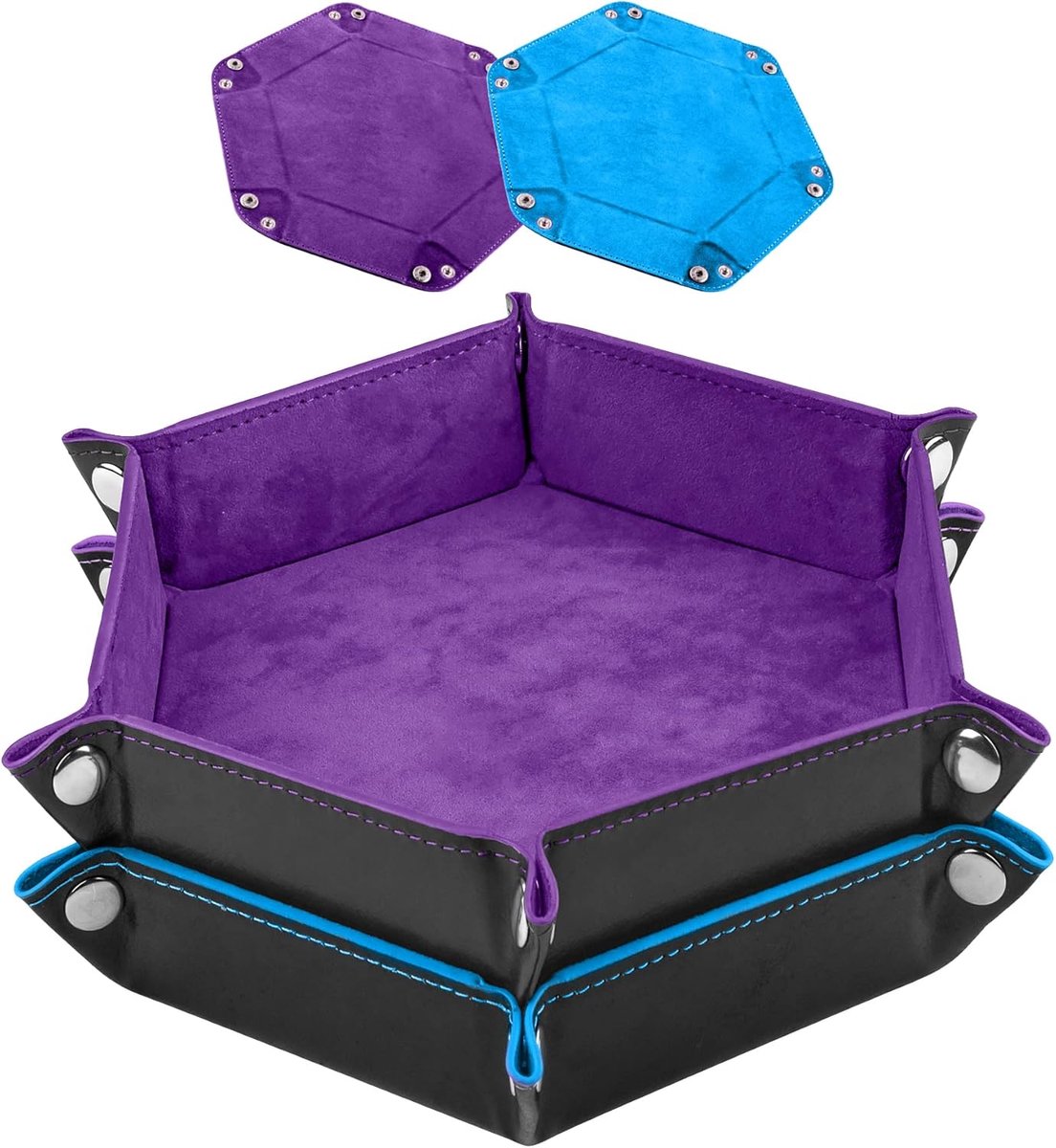 SnelShoppen - Dubbelzijdige Dobbelsteenbakjes - 2 Stuks - Velvet Vouwbare Dobbeltray - Hexagon Dobbelborden - PU Lederen Dice Trays voor RPG DND Spell