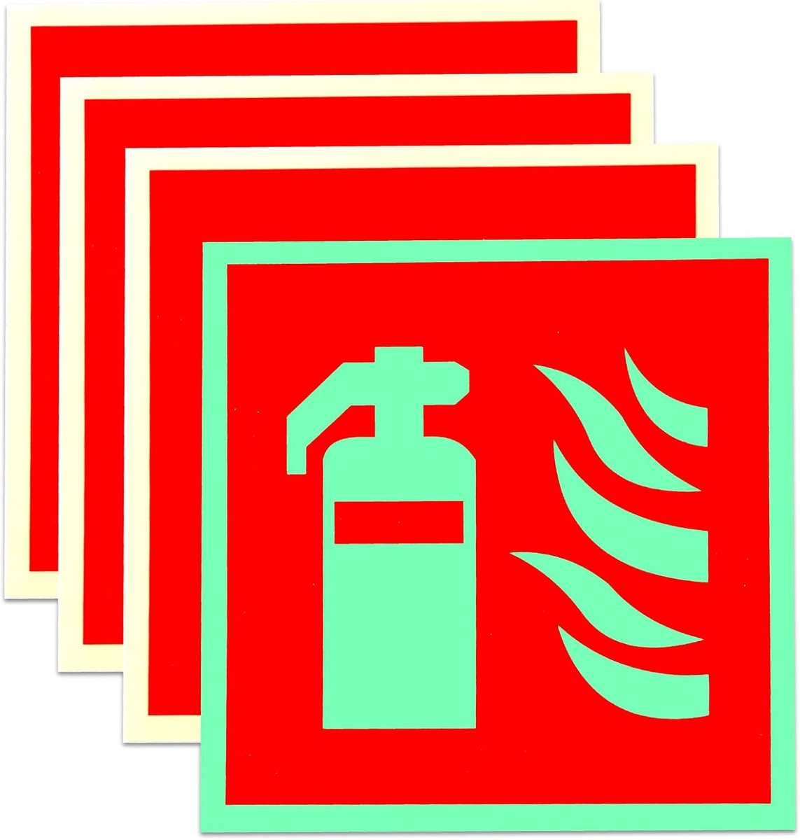 SnelShoppen - 4 Stuks Brandblusser Stickers - Luminous PVC Veiligheidsmarkering - Zelfklevend - 15x15 cm - Voor Thuis, Kantoor, Bouwplaats en Auto
