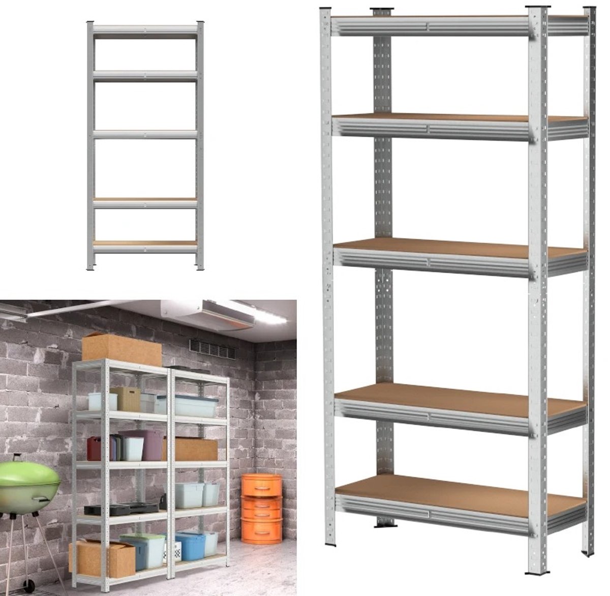Damenzo - Stellingkast - Opbergrek - Garage rek - Stellage kast - Kast - Inclusief 5 planken - Draagvermogen 500 kg - 90x40x180 cm - Zilver