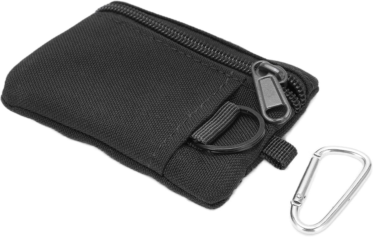 SnelShoppen - Tactical Molle Pouch Bag Outdoor Molle Pouch Wallet Mini Portable Key Card Case Pouch Bag met Carabiner - Zwart, Nylon, Ideaal voor Camp