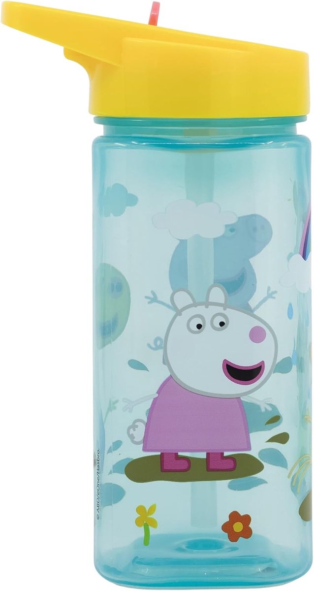 SnelShoppen - Herbruikbare Waterfles met Geïntegreerde Rietje 530ml - BPA Vrij - Vierkante Plastic Drinkfles voor Kinderen - Perfect voor School, Spor
