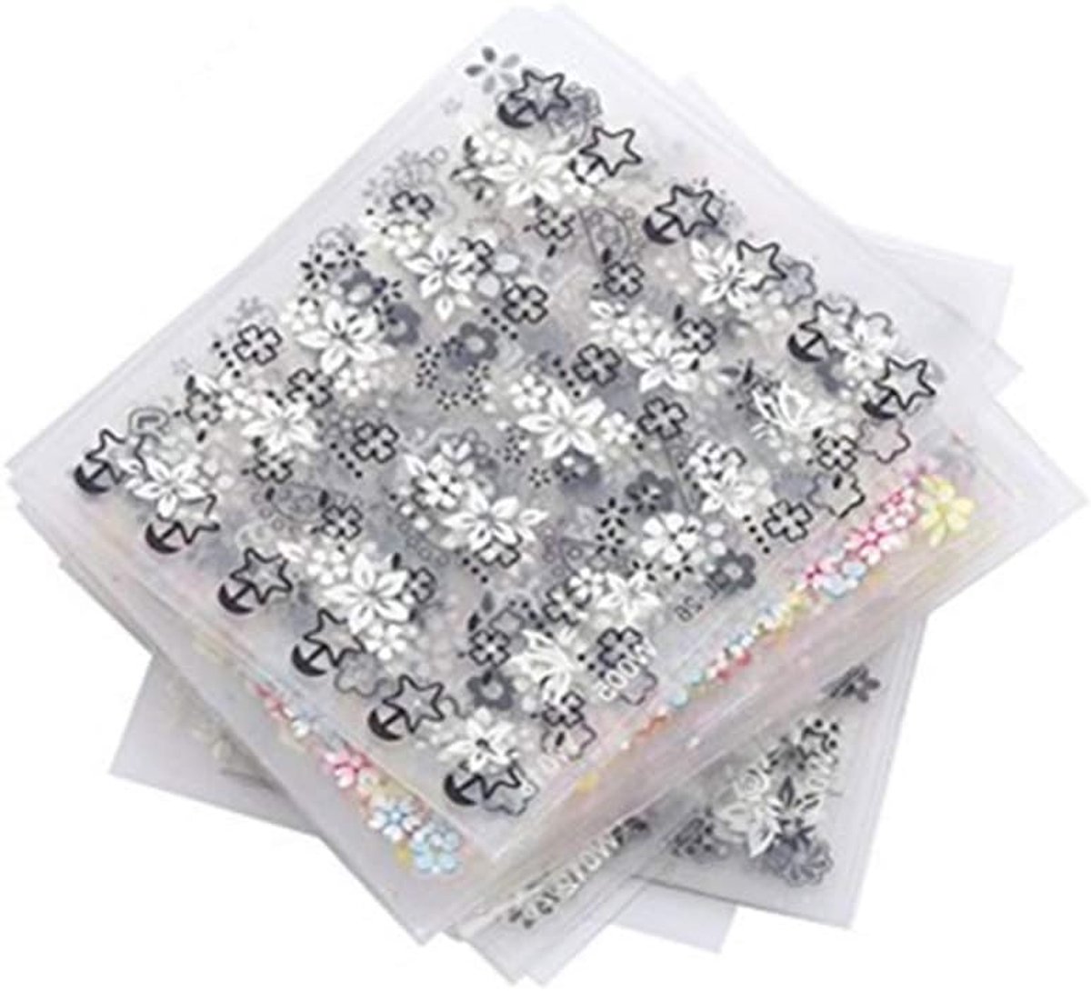 SnelShoppen - 50 Vellen Nagelstickers 3D Bloem Design - Zelfklevende Nail Art Decoratie - Meerkleurig PVC - Perfect voor Feesten en Dagelijks Gebruik
