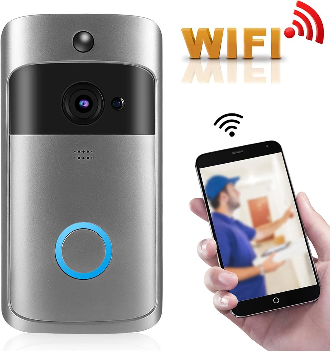 SnelShoppen - WiFi Video Deurbel Camera HD, Draadloze Beveiligingscamera, 2-Way Audio, PIR Bewegingsdetectie, Nachtzicht, 166° Breedhoek, Ideaal voor