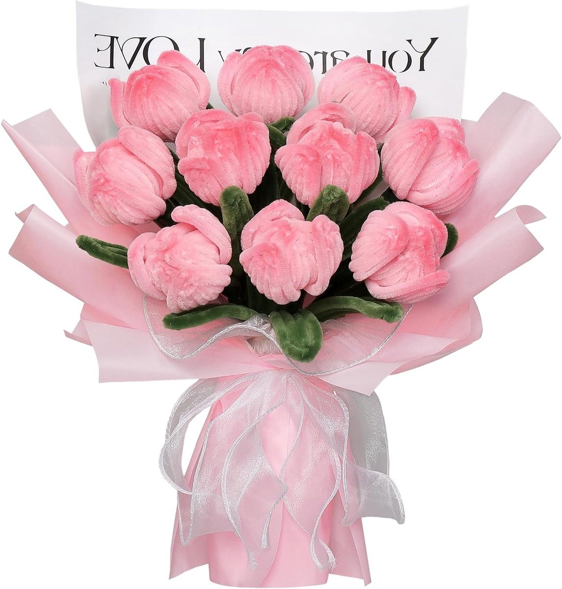 Handgemaakt Tulpenboeket met 10 Roze Tulpen voor Kerst, Moederdag, Verjaardag en Bruiloft