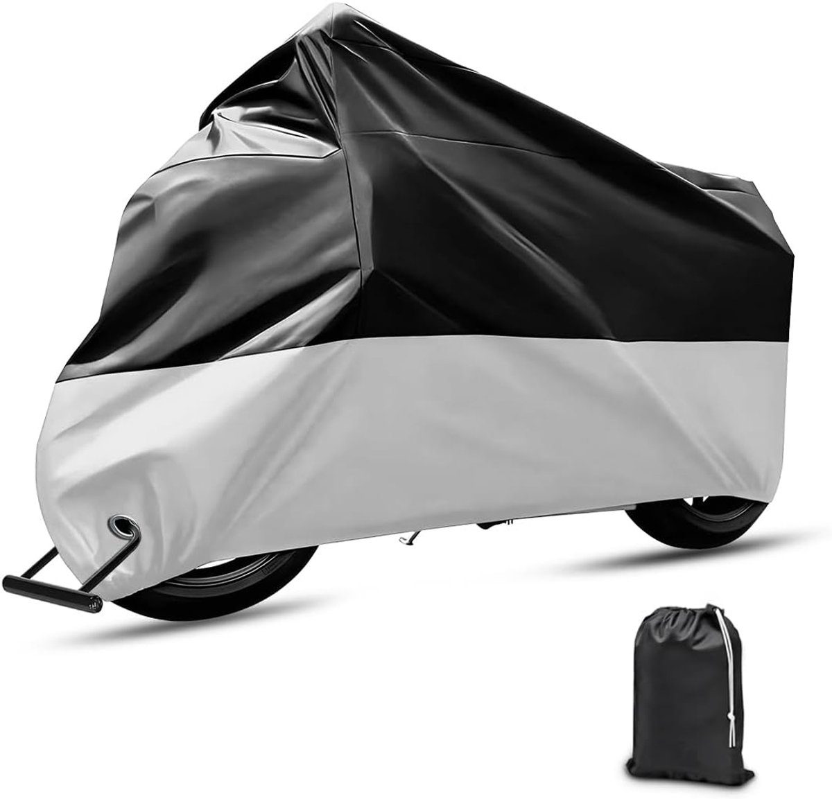 SnelShoppen - Universele Waterdichte Motorfiets Cover - Scooter Bescherming - Anti-UV, Stof- en Weerbestendig - Zwart/Zilver - 210D Hoogwaardig Materi