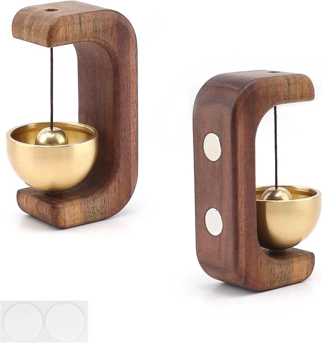 SnelShoppen - Houten Deurbel Zwart Koper Magnetisch Deurbel Walnoot Zonder Boren met Lijm voor Deuren, Winkels, Restaurants, Bars, Hotels, Café, Kanto