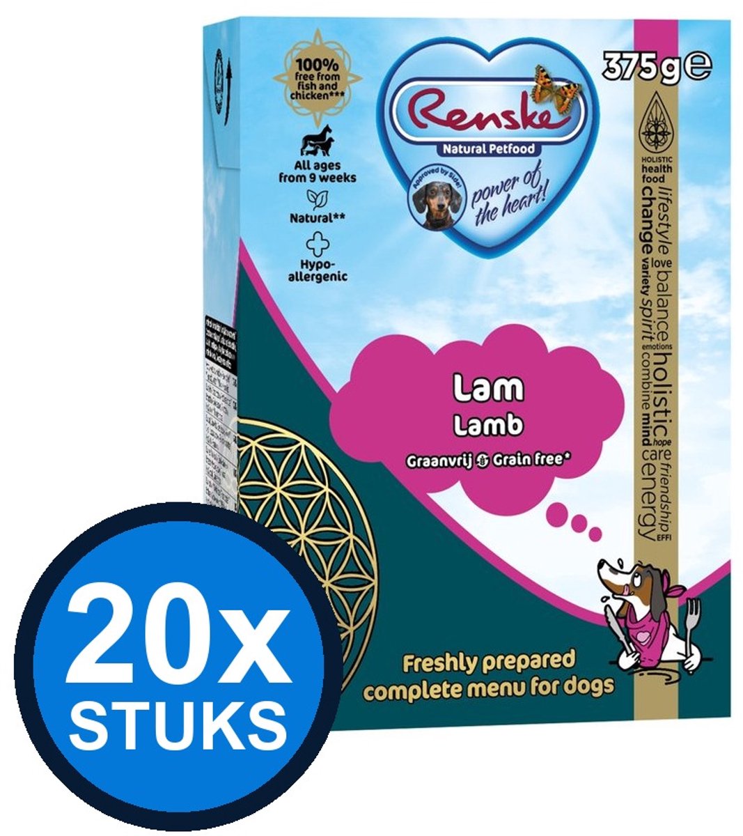 Renske Renske - Vers lam graanvrij - tetra 375gr - Hondenvoer Natvoer - 375 g