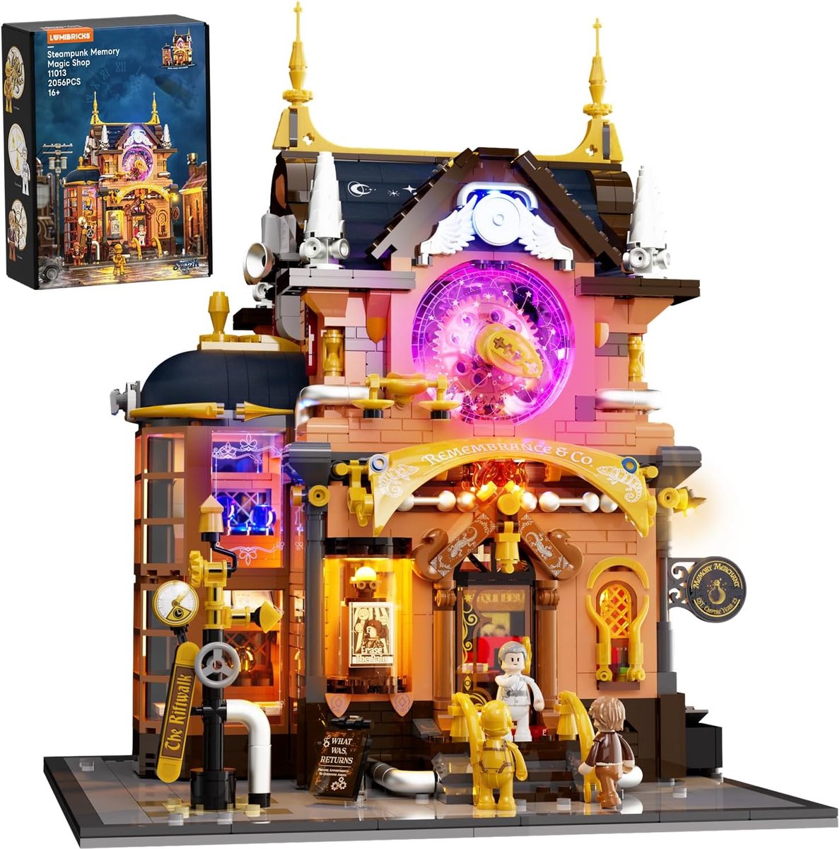 SnelShoppen - Steampunk Memory Magic Wizarding Shop Bouwset - 2056 Delen - Verlicht Victoriaans Fantasy Huis met Mechanische Gears - Premium Collector