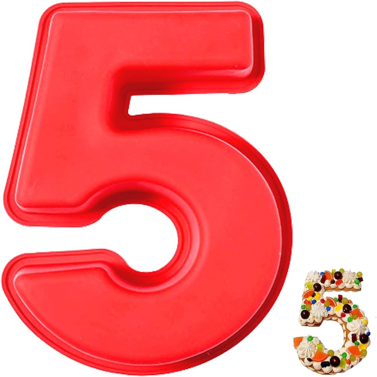 SnelShoppen - Grote 3D Silicone Cake Moulds met Nummer 5 - Niet-plakkende Bakvorm voor Verjaardag en Jubileum - Hoogwaardige Silicone, Geschikt voor O