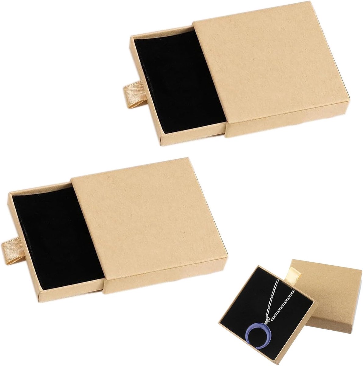 SnelShoppen - 2-delige sieraden geschenkdoos, compacte juwelendoos 8x7,5x1,8 cm, bruine draagbare opbergdoos voor ringen, kettingen, armbanden, perfec