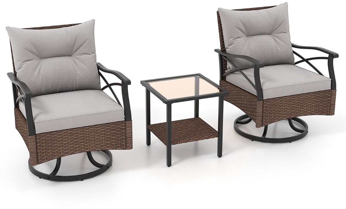 SureDeal® - Tuinmeubel - Delige Terrasmeubelset Rotan - Twee Draaibare Gestoffeerde - Salo