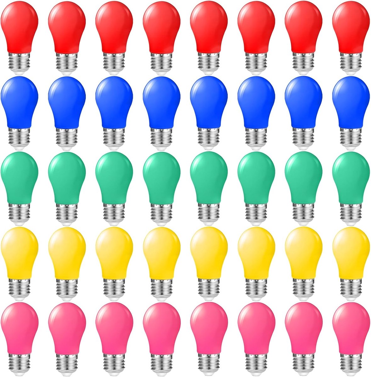 SnelShoppen - Set van 40 Gekleurde LED Lampen E27-fitting 1W, Kleurrijke Feestlampen Rood, Geel, Groen, Blauw, Roze voor Tuin, Camping, Feestdecoratie