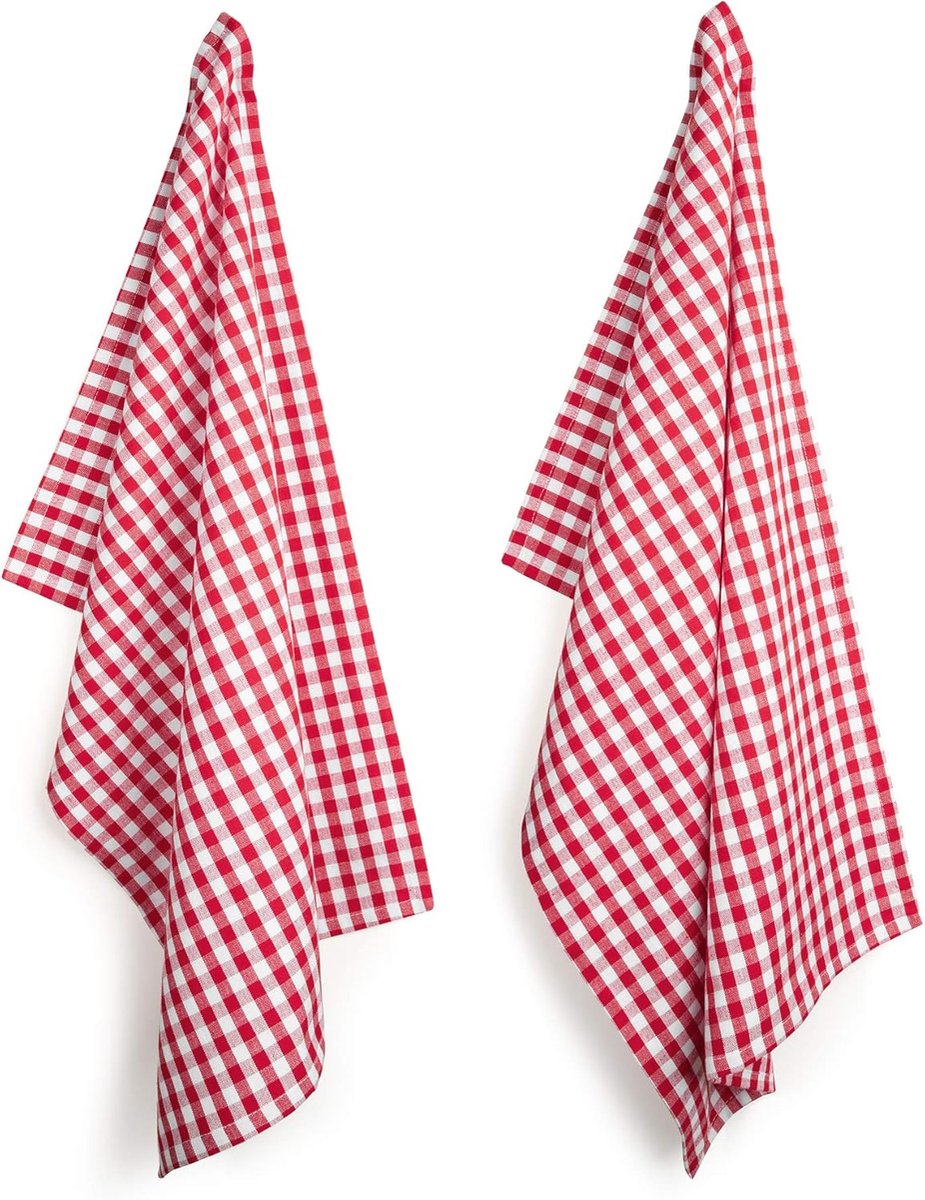 SnelShoppen - Keukenhanddoeken 4-pack Rood/Wit Ruit - 100% Katoen - 45 x 70 cm - Hoge Kwaliteit Theedoeken - Duurzaam en Stijlvol voor Keuken, Feest,