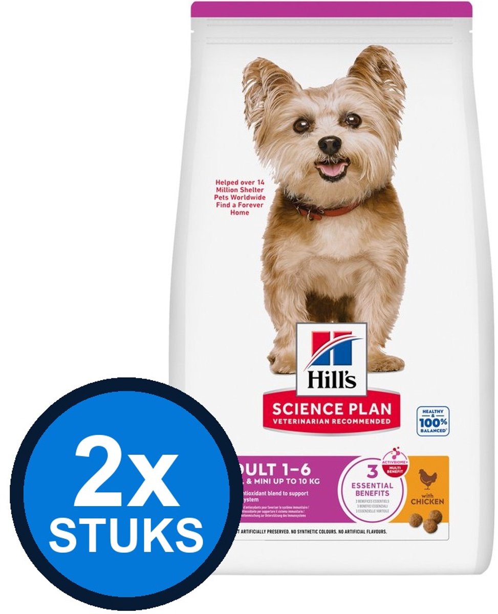 2x Hill's - Science Plan dog adult S chicken 3kg - Hondenvoer - 3 kg