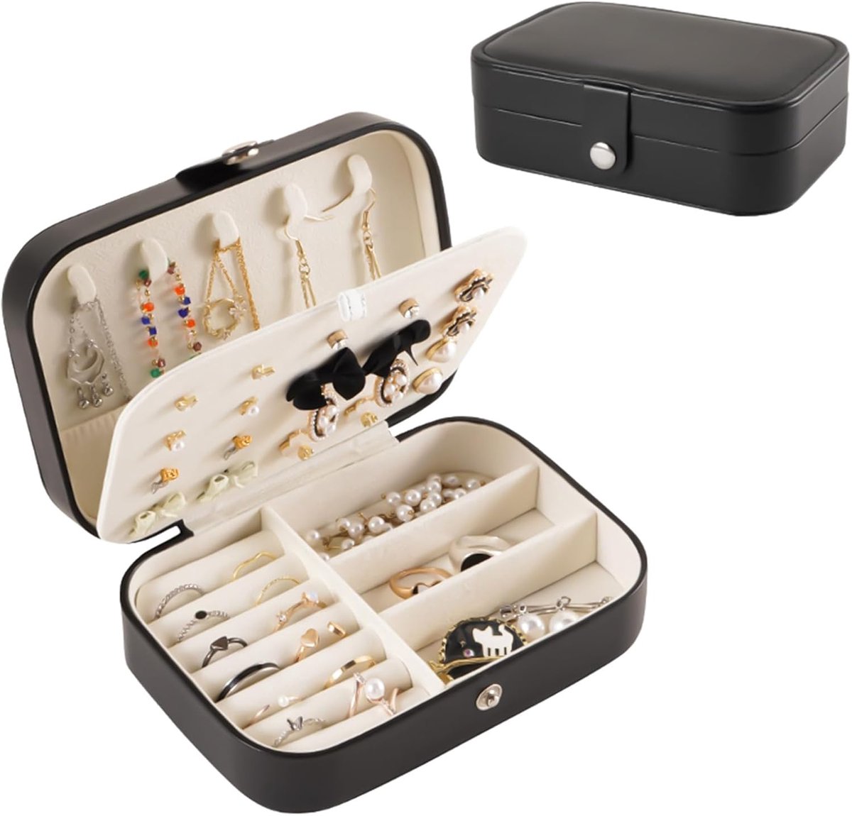 SnelShoppen - Reisjuwelenbox voor Meisjes, Elegante Houten Sieradenbox voor Oorbellen, Kettingen, Ringen, Compact en Draagbaar in Roze, Perfect als Tr