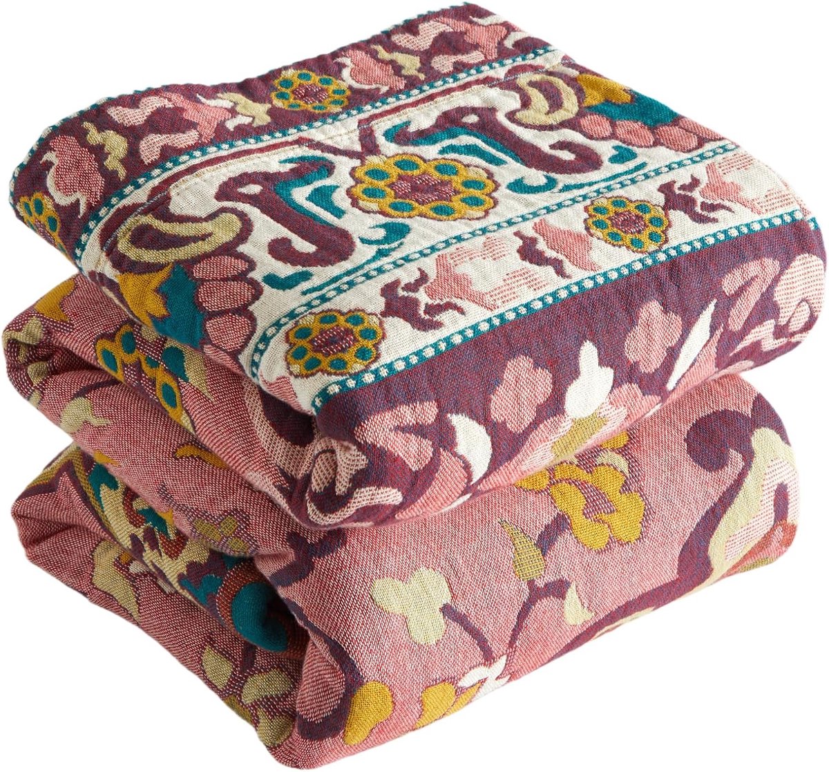 SnelShoppen - Boho Bedsprei 200x230 cm - Premium 100% Katoen - Dubbelzijdige Muslin Dekentje - Cuddly Plaid voor Woonkamer en Bed - Patchwork Zomerdek