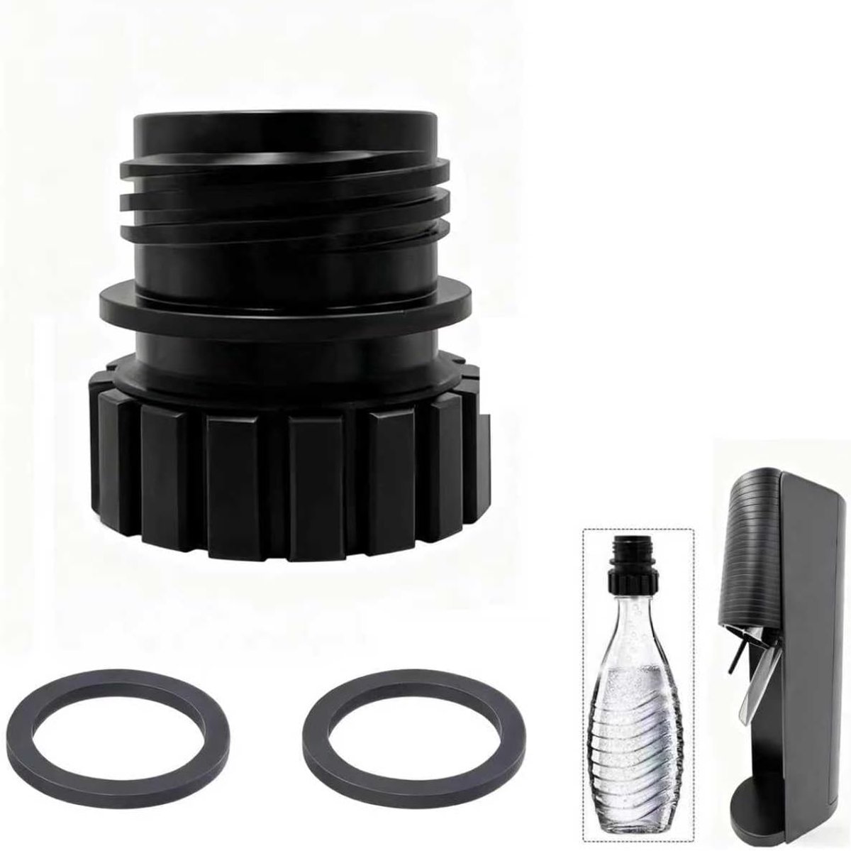 SnelShoppen - Glazen Flesadapter voor Crystal 0,7 L - Duo Terra Quick Connect Adapter - Zwart Glazen Fles voor Keuken, Feest, Camping en Tuin