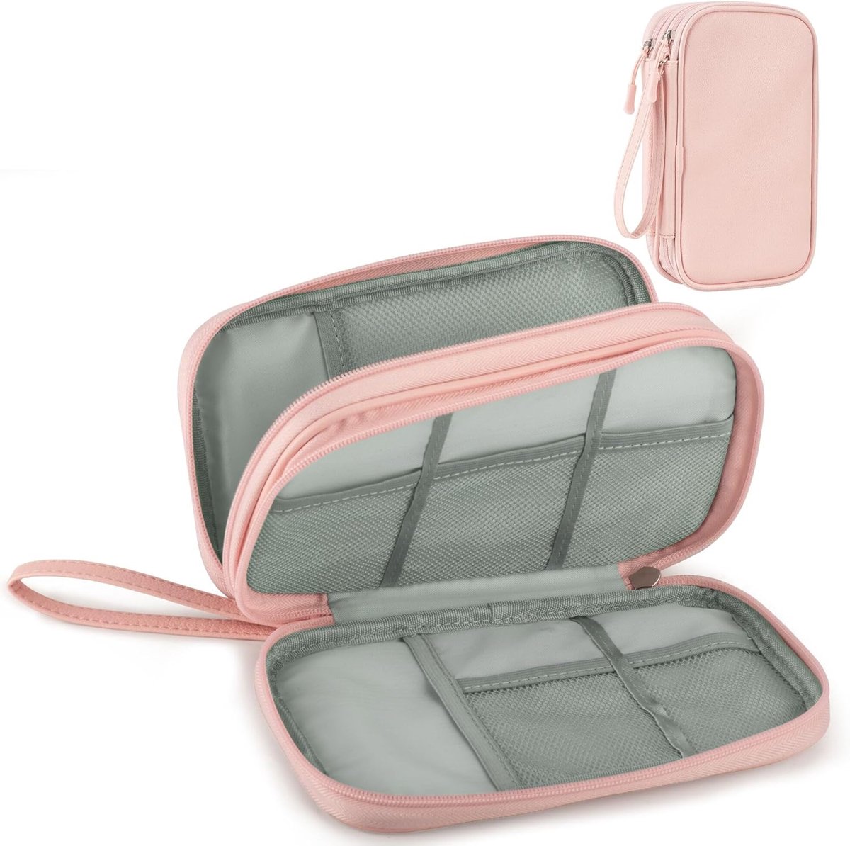 Elektronische Accessoire Organizer - Kabeltas Opbergtas - Elektronica Organiseren - Dubbellaags Ontwerp - 21 x 15 x 5 cm - Roze