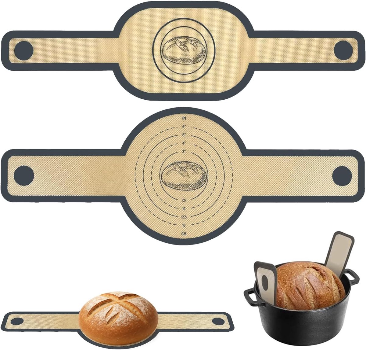 SnelShoppen - Siliconen Brood Sling - 2 Stuks Herbruikbare Bakmat voor Dutch Oven - Hittebestendig Bakpapier Alternatief voor Zuurdesembrood - Ideaal