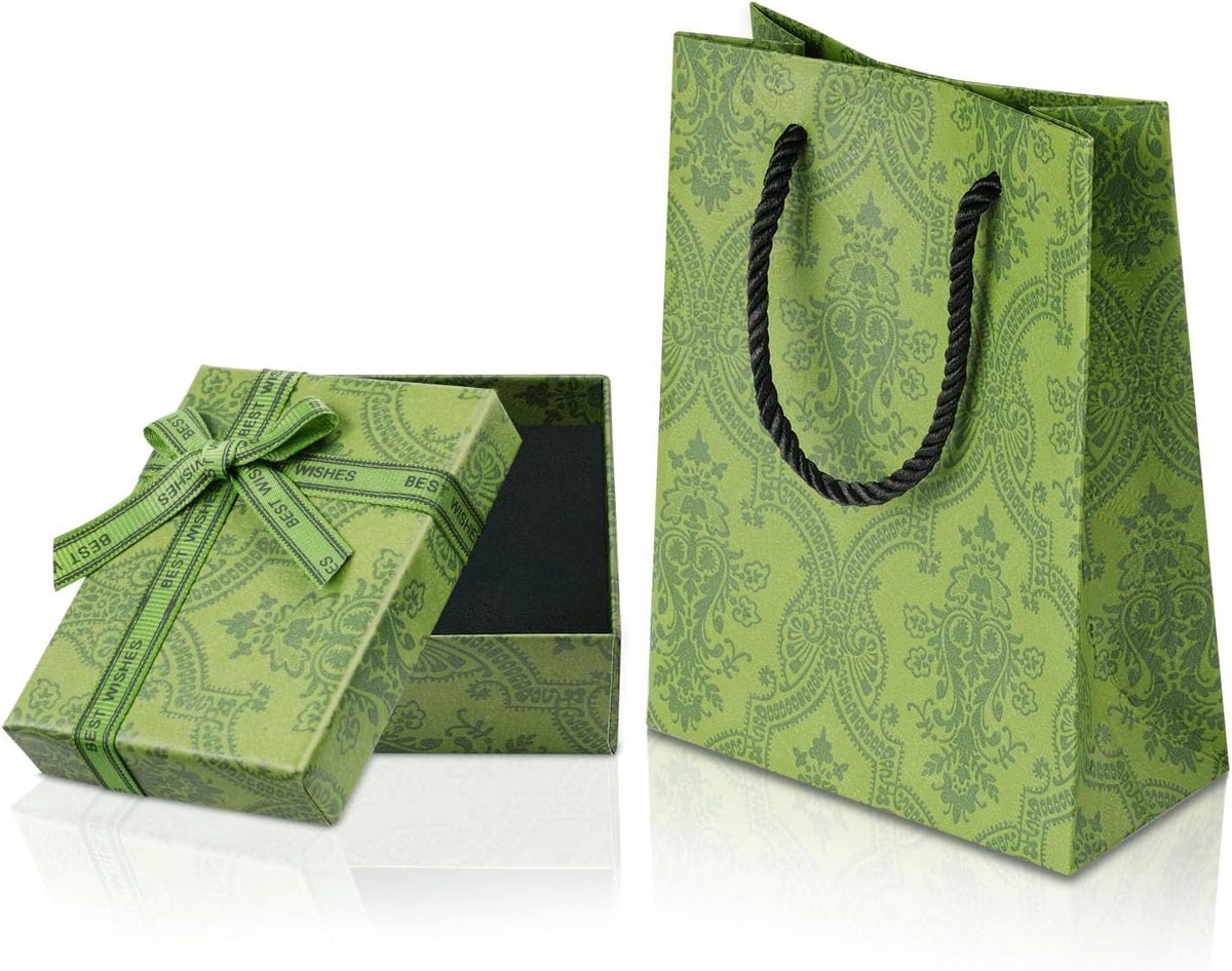 SnelShoppen - Aucuu Kleine Cadeau Box en Cadeau Tas Groen 2 Stuks - Perfect voor Feesten, Verjaardagen, Kerst, en Meer - Duurzaam Materiaal, Compact F