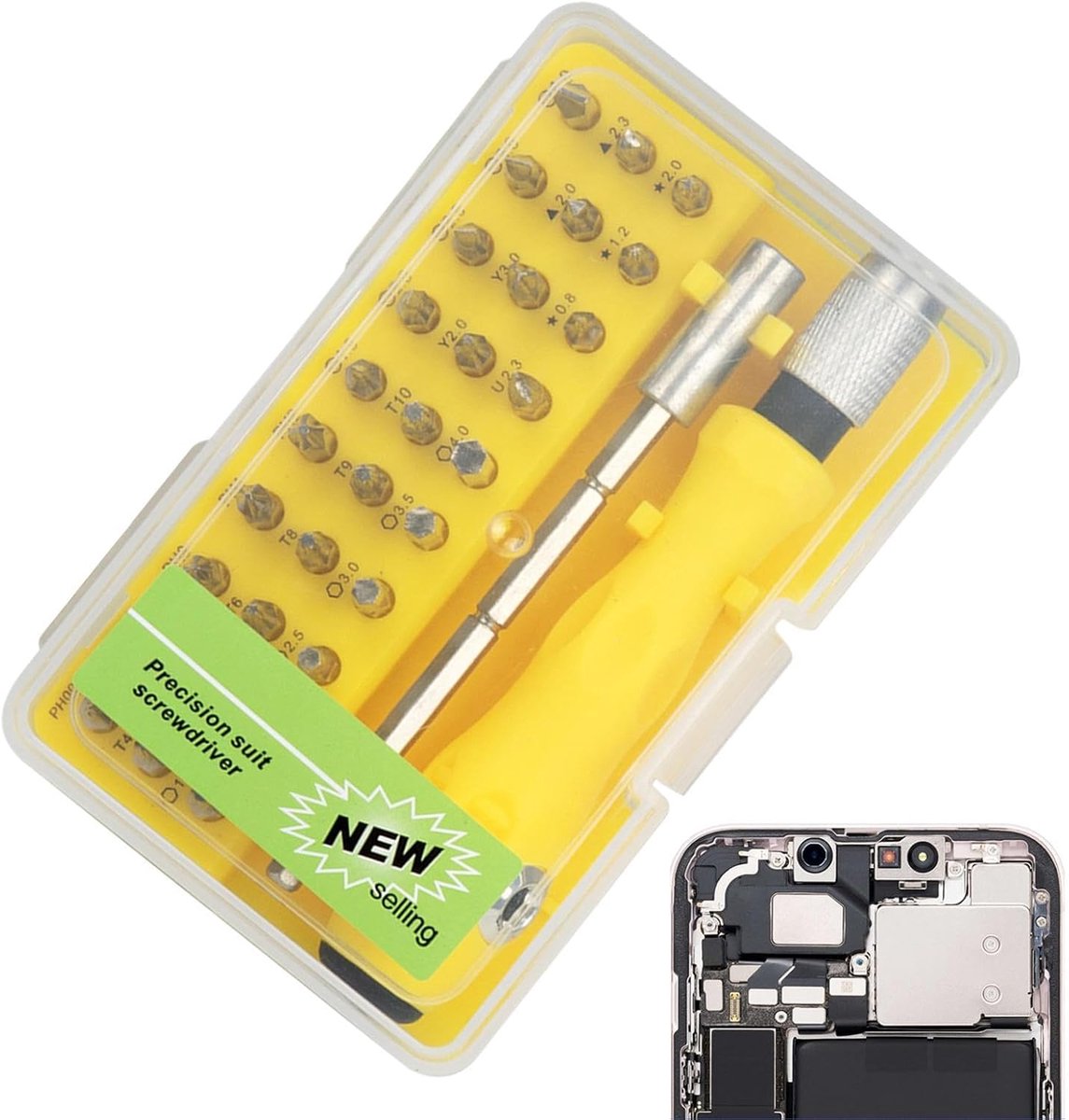 Precisie Schroevendraaierset - Mini Gereedschap - Elektronica Reparatie - 32 Delige Kit - Compact Formaat - Grijs
