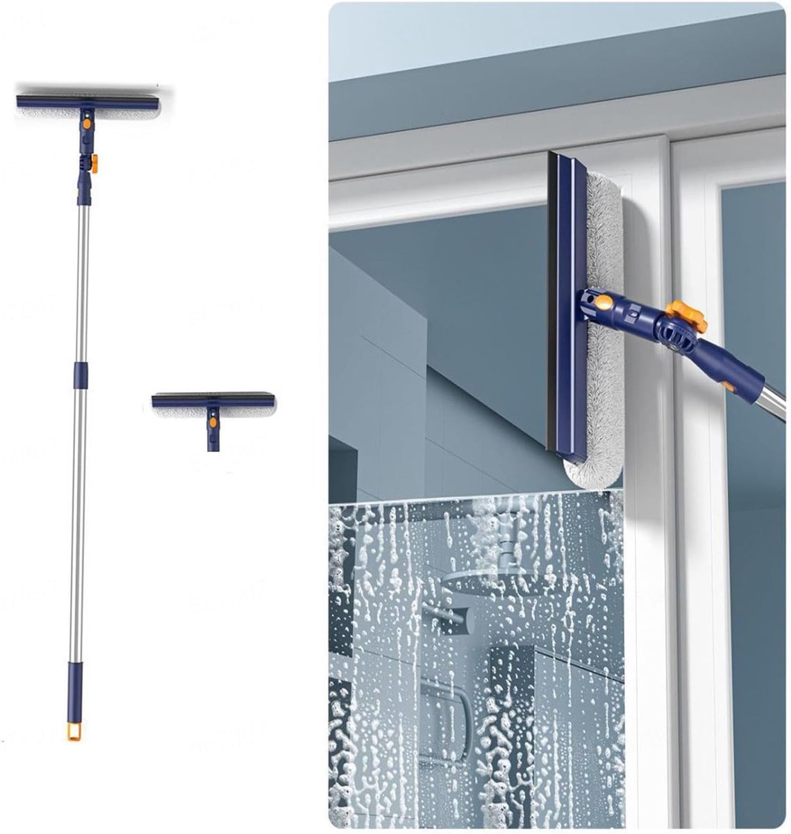 Raamwisser met steel - Raamreiniger set - Ramen schoonmaken - Draaibare kop - 150 cm - Wit