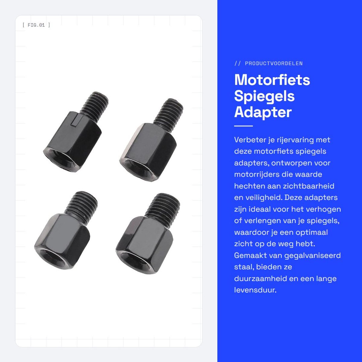 Dailygoods - Motorfiets Spiegels Adapter - Hoogteverstelling - Gegalvaniseerd Staal - Zwart - Verlengingsschroeven - Geschikt voor M8/M10 - 4 Stuks